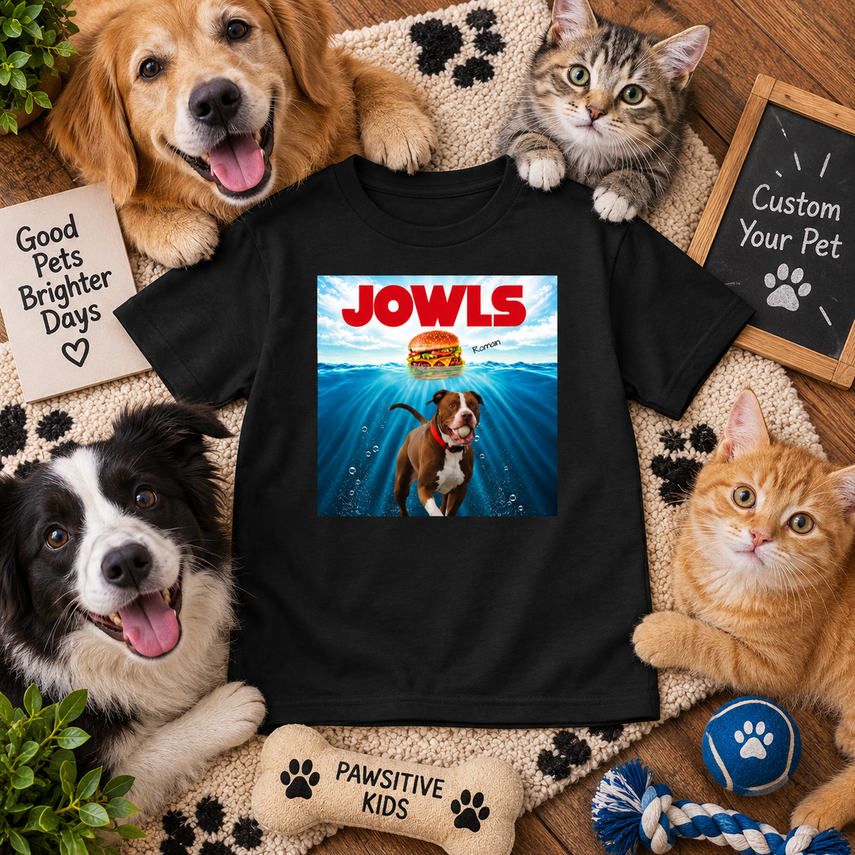 Personalized Pet Photo Youth T-Shirt – Custom Dog Cat Photo & Pet Name Kids Shirt, Funny JOWLS Pet Lover Tee, Gift for Kids
