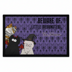 Personalized Halloween cat doormat with Beware of Little Meownsters design, custom cats and family name