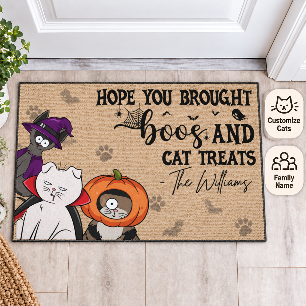 Cat Welcome Mat, Funny Cat Doormat, Personalized Halloween Cat Doormat – Boos & Cat Treats