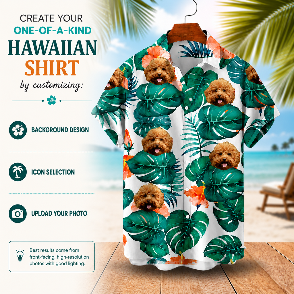 Personalized Hawaiian Shirt – Custom Face Hawaiian Shirt with Photo, Funny Tropical Button-Up Shirt, Custom Pet & Family Vacation Gift