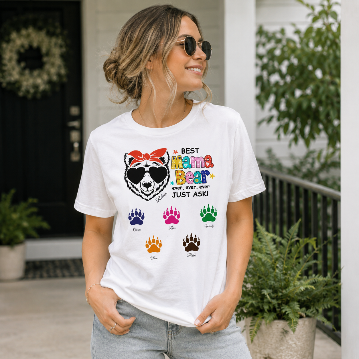 Personalized Mama Bear Shirt with Kids Names – Custom Mama Bear Family T-Shirt Gift for Mom, Mother's Day Gift, Matching Family Tee