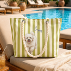 Personalized Pet Beach Tote Bag, Custom Dog Photo & Name Hemp Rope Bag, Custom Pet Portrait Tote, Dog Mom Beach Bag, Pet Lover Gift