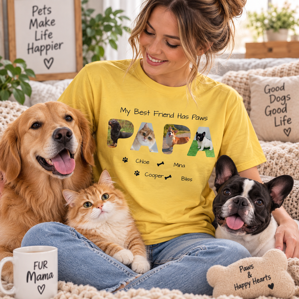 Personalized Pet Photo T-Shirt – Custom Dog Cat Photo & Pet Names Shirt, Custom Quote Pet Dad Tee, Pet Lover Gift