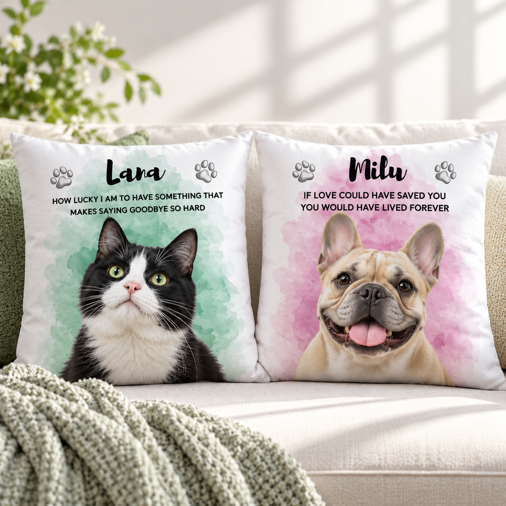 Custom Pet Memorial Pillow, Personalized Dog & Cat Photo Pillow, Pet Loss Gift