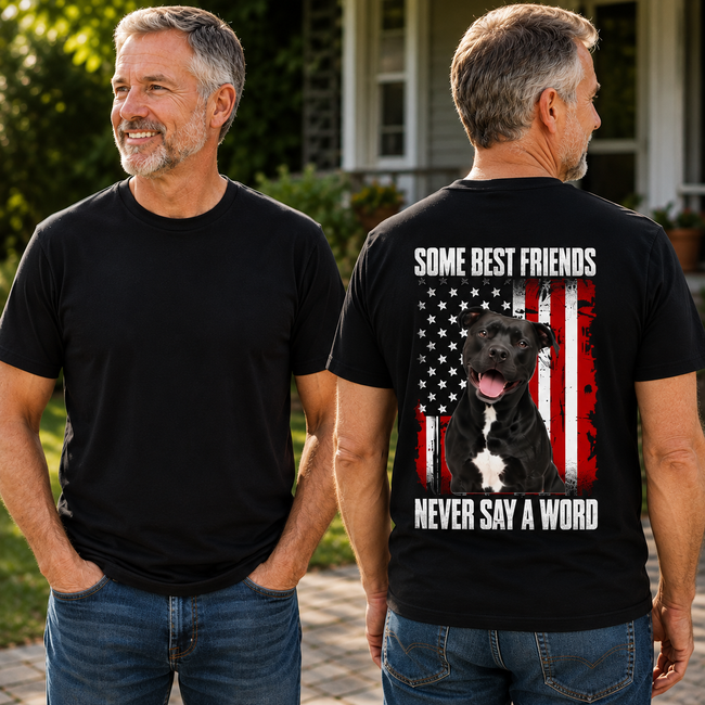 Some Best Friends Never Say A Word - Custom Pet Photo American Flag Back Print Shirt Main Image