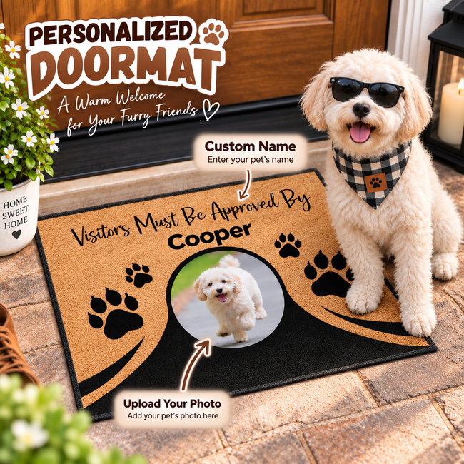 Custom Pet Doormat, Pet Photo Doormat, Personalized Dog Cat Welcome Mat, Pet Name Doormat, Pet Lover Gift Hover Image