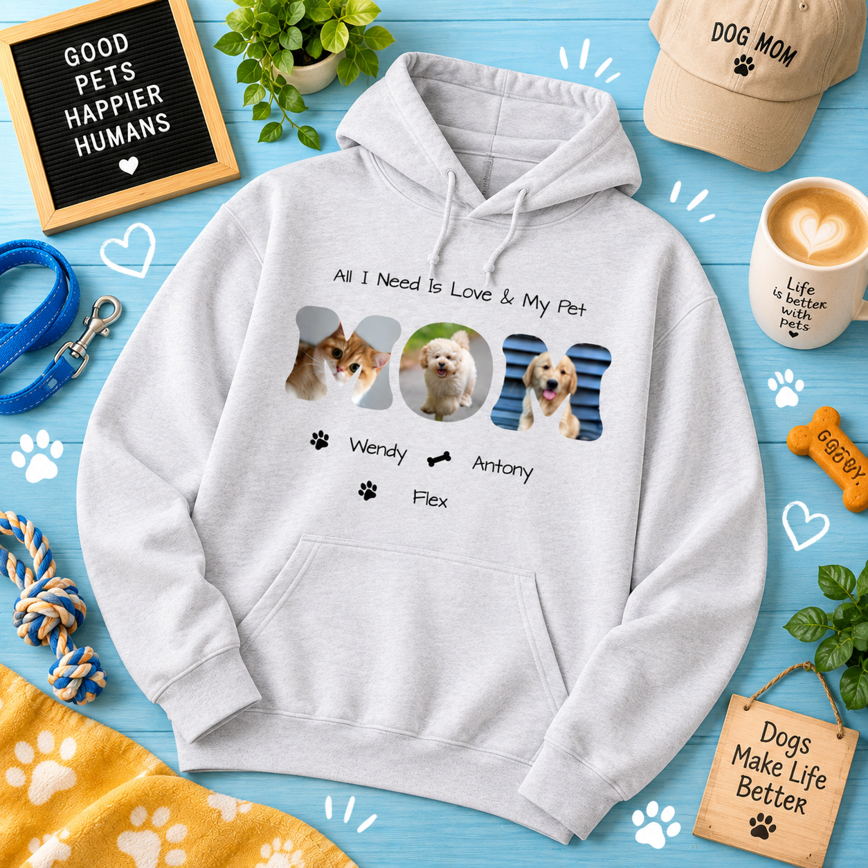 Personalized Pet Photo Mom Dad Hoodie – Custom Dog Cat Photo Hoodie with Pet Name & Quote, Pet Parent Gift