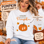 Personalized Growing A Little Pumpkin Sweatshirt – Custom Baby Name Pregnancy Crewneck, Fall Pumpkin Mom To Be Shirt, Expecting Mom Gift
