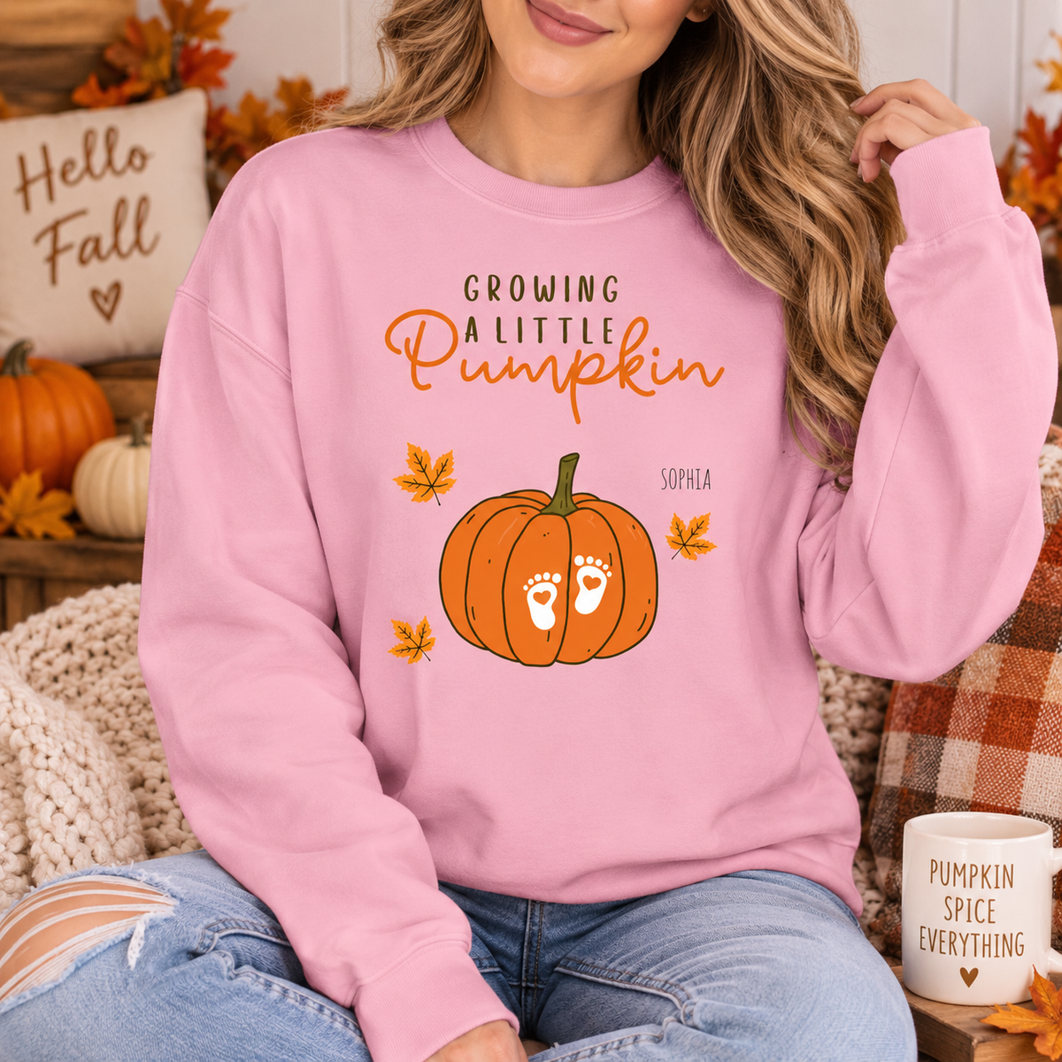 Personalized Growing A Little Pumpkin Sweatshirt – Custom Baby Name Pregnancy Crewneck, Fall Pumpkin Mom To Be Shirt, Expecting Mom Gift