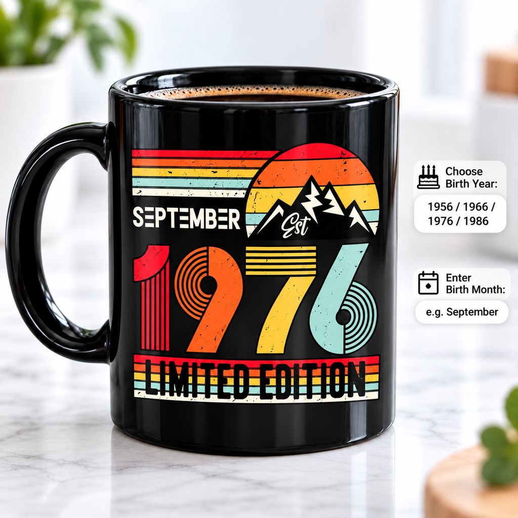 Personalized Birthday Mug, Vintage Coffee Mug for 40th 50th 60th 70th Birthday Gift, Custom Birth Year & Month