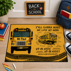 Personalized School Bus Doormat – Custom Name Welcome Mat, Funny Back to School Entry Rug, Personalized Front Door Mat, School-Themed Home Decor Gift