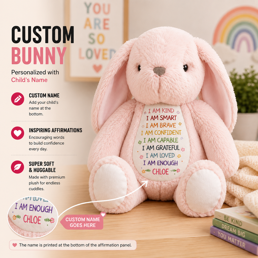 Personalized Stuffed Bunny with Custom Name – Soft Plush Bunny Toy, Positive Affirmation Bunny, Personalized Baby Shower Gift for Kids, Toddlers & Newborns