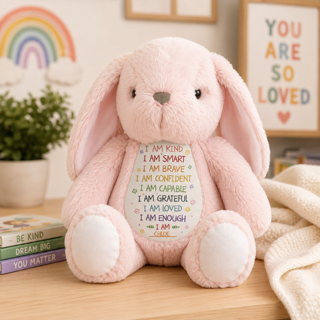 Personalized Stuffed Bunny with Custom Name – Soft Plush Bunny Toy, Positive Affirmation Bunny, Personalized Baby Shower Gift for Kids, Toddlers & Newborns Main Image