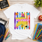Personalized Teacher Crayon Star T-Shirt – Custom Name Back to School Shirt for Teachers, Preschool, Kindergarten & Elementary Educators