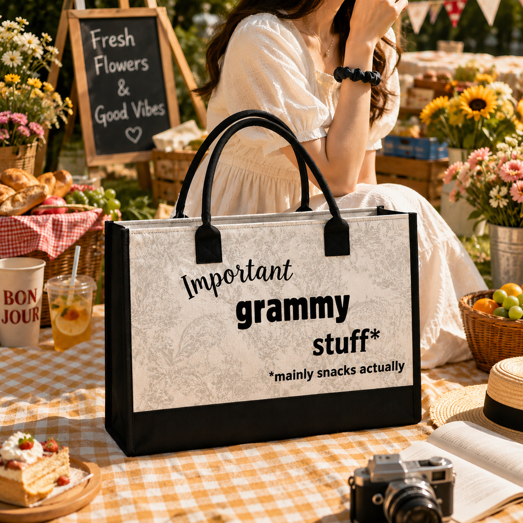 Personalized Tote Bag with Custom Name, Important Stuff Mainly Snacks Actually Tote, Custom Mom Teacher Gift, Back to School Bag