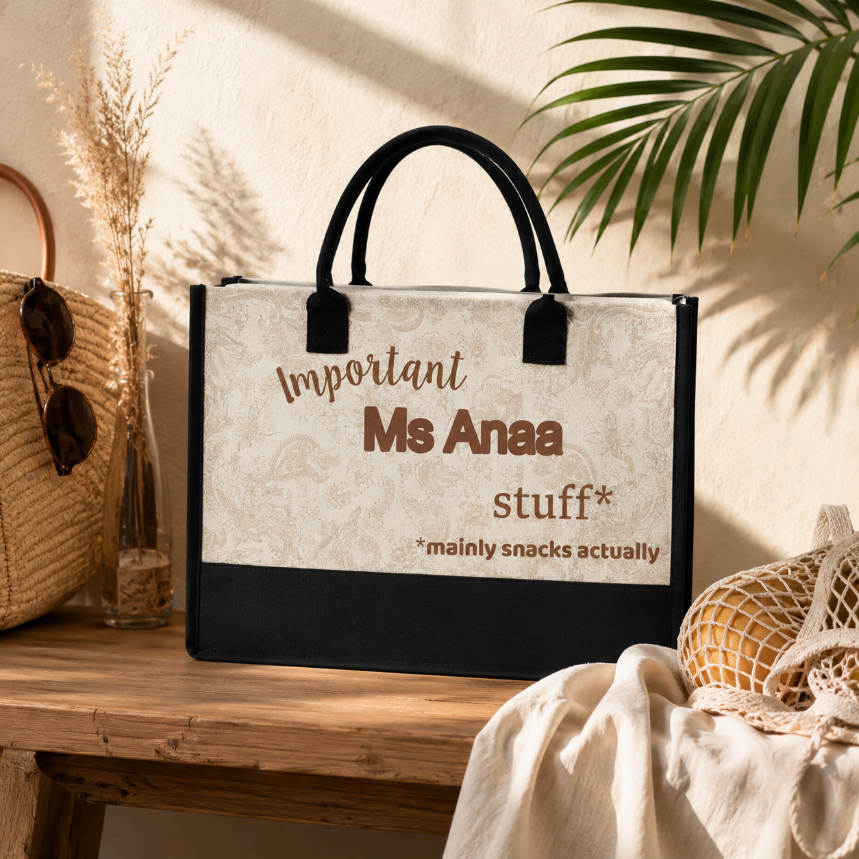 Personalized Tote Bag with Custom Name, Important Stuff Mainly Snacks Actually Tote, Custom Mom Teacher Gift, Back to School Bag