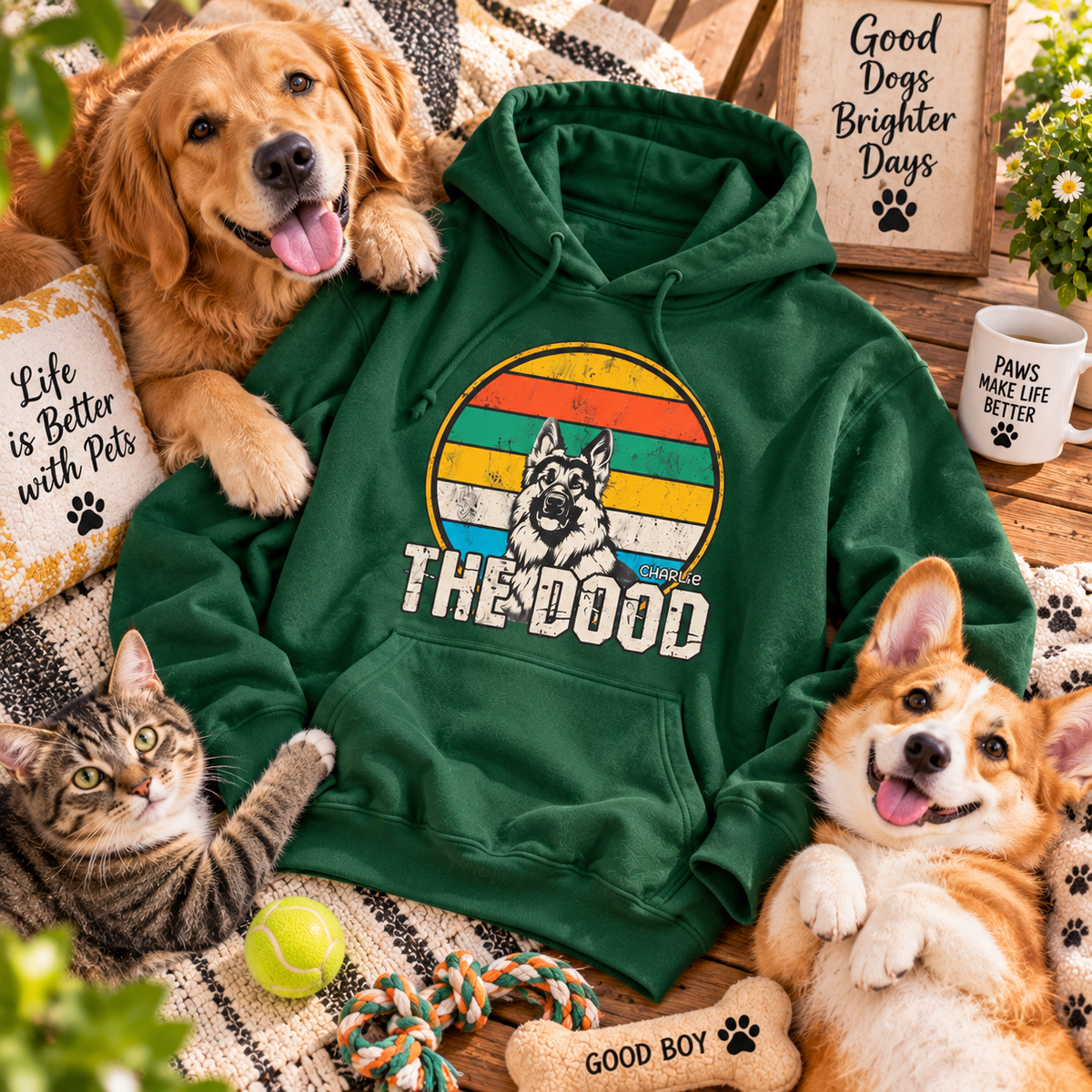 Personalized Pet Photo Hoodie – Custom Dog Cat Portrait & Pet Name Hoodie, Vintage Pet Lover Sweatshirt, Dog Mom Dad Gift