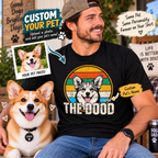 Personalized Pet Photo T-Shirt – Custom Dog Cat Portrait & Pet Name Shirt, Vintage Pet Lover Tee, Dog Mom Dad Gift