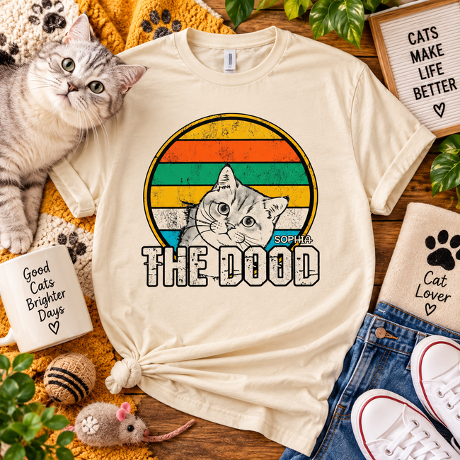 Personalized Pet Photo T-Shirt – Custom Dog Cat Portrait & Pet Name Shirt, Vintage Pet Lover Tee, Dog Mom Dad Gift Main Image