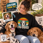 Personalized Pet Photo Sweatshirt – Custom Dog Cat Portrait & Pet Name Crewneck, Vintage Pet Lover Sweatshirt, Dog Mom Dad Gift