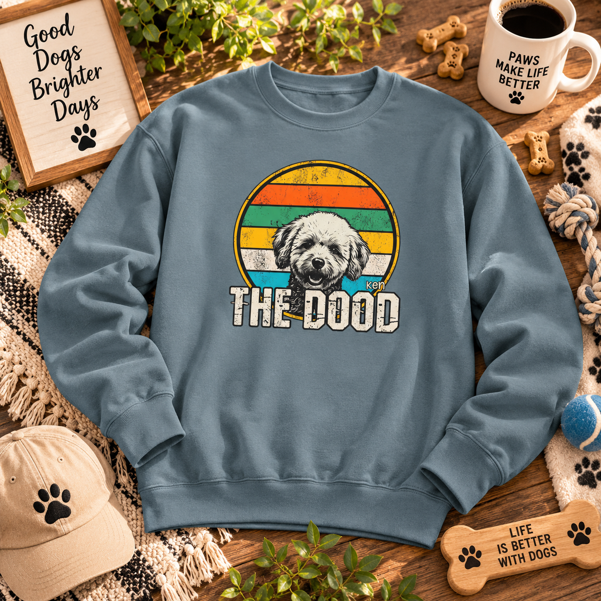 Personalized Pet Photo Sweatshirt – Custom Dog Cat Portrait & Pet Name Crewneck, Vintage Pet Lover Sweatshirt, Dog Mom Dad Gift