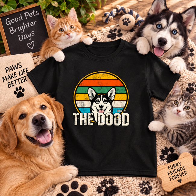 Personalized Pet Photo Youth T-Shirt – Custom Dog Cat Portrait & Pet Name Kids Shirt, Vintage Pet Lover Tee, Gift for Kids Main Image
