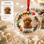 Custom Photo Dog Cat Glass Ornament - Personalized Ornament