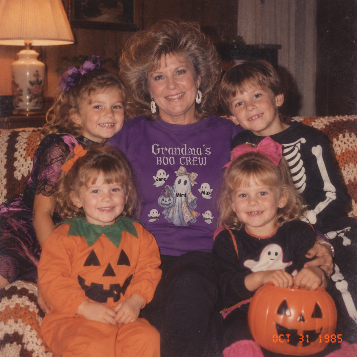 Grandma's Boo Crew Retro Halloween Blue Denim Ghost Personalized Sweatshirt, Spooky Sweatshirt for Grandma, Mom