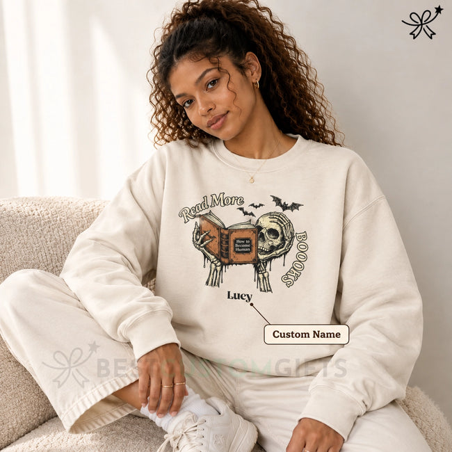 Book Lover Gifts, Presents for Readers, Gifts for Readers-  Custom Name Read More Books Unisex Sweatshirt Hover Image