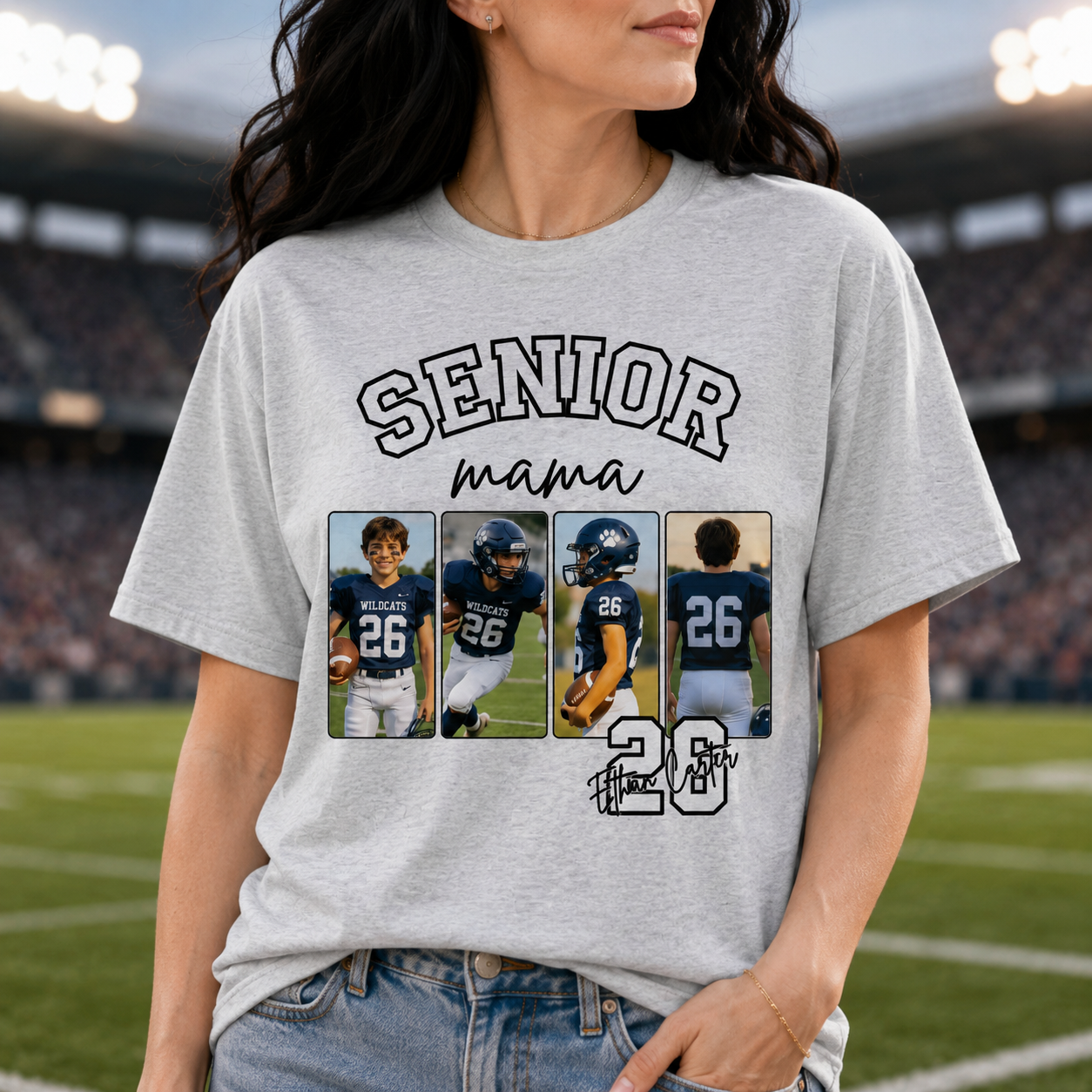 Personalized Game Day Shirt with Photos, Senior Mama Sports Mom Shirt, Custom Football Mom Shirt with Player Name & Jersey Number