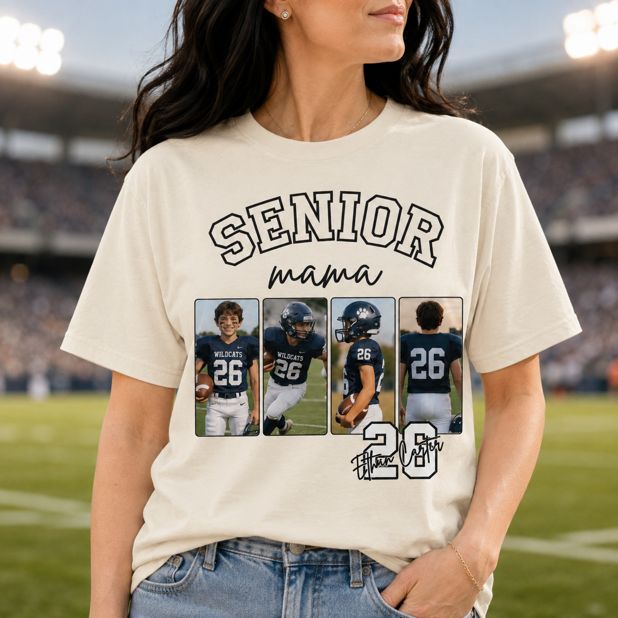 Personalized Game Day Shirt with Photos, Senior Mama Sports Mom Shirt, Custom Football Mom Shirt with Player Name & Jersey Number