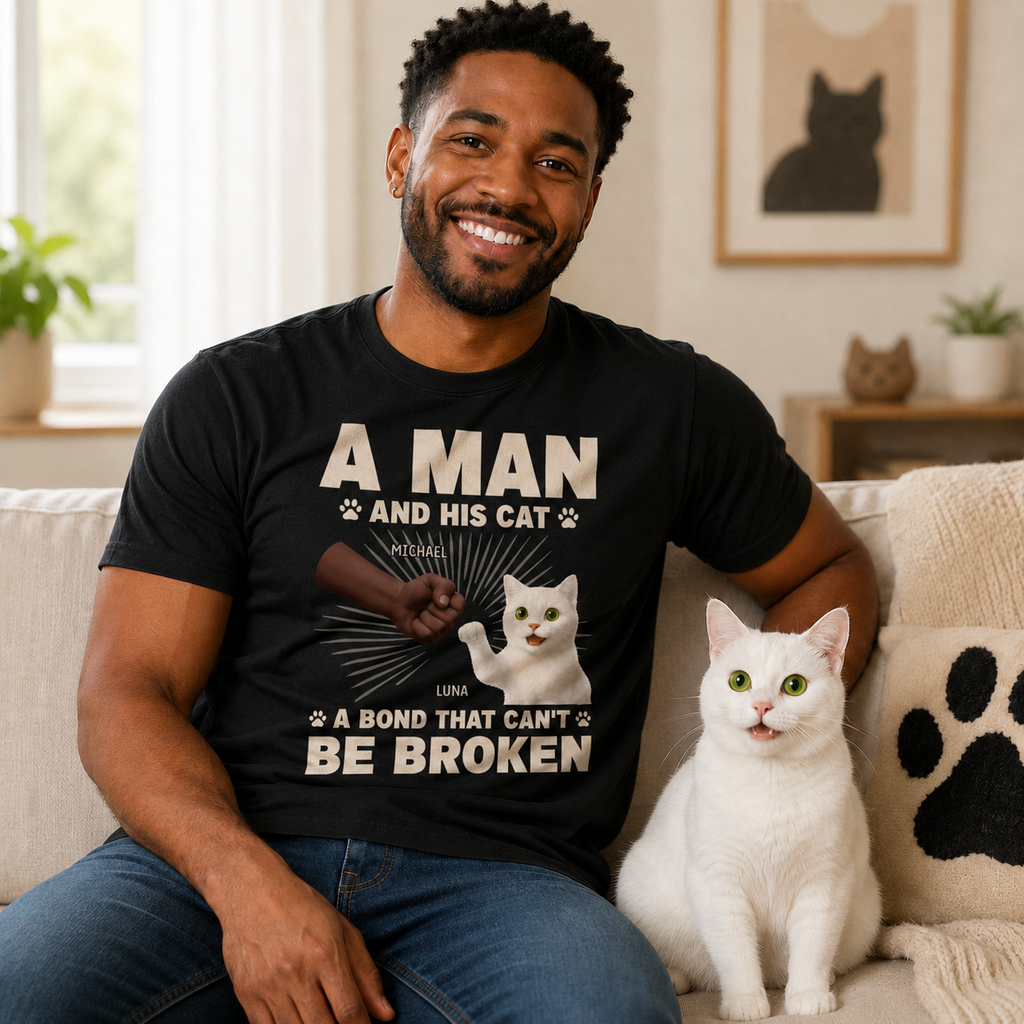 A Man And His Cat Personalized Breed & Name Unisex T-Shirt
