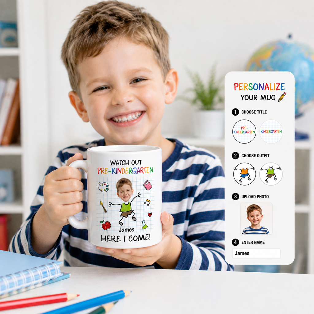 Personalized First Day of School Coffee Mug, Custom Kids Photo Mug with Name