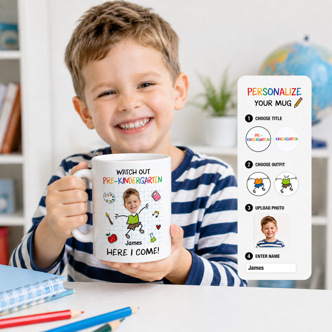 Personalized First Day of School Coffee Mug, Custom Kids Photo Mug with Name Hover Image