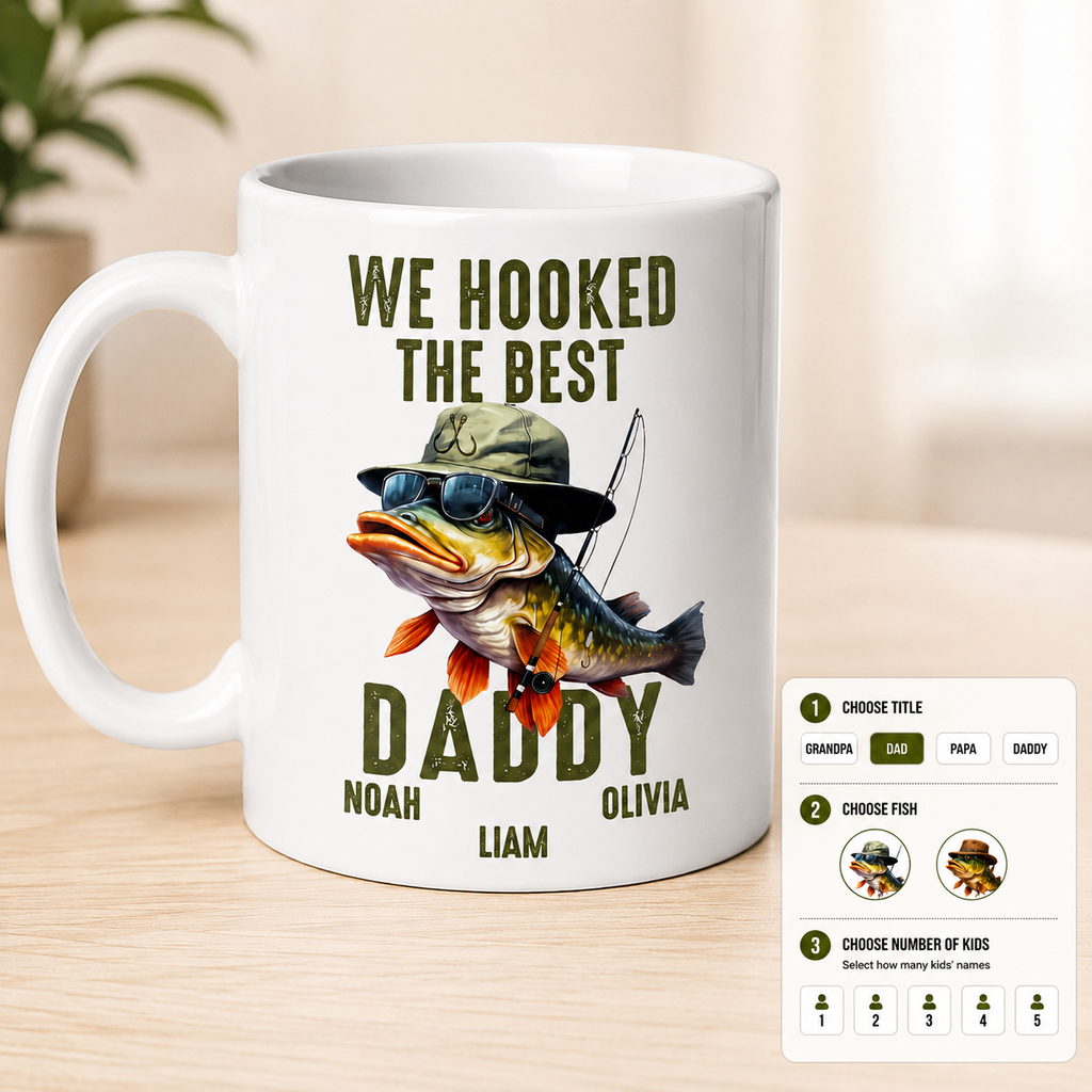 We Hooked The Best Dad Personalized Fishing Mug for Dad with Kids' Names